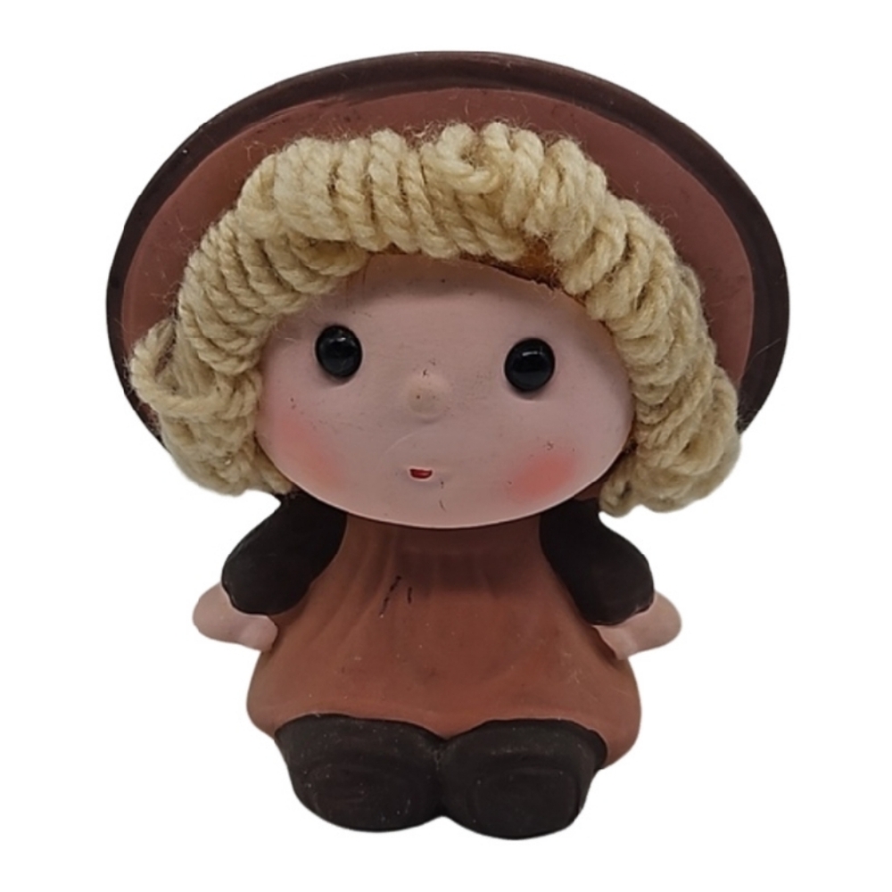 Enesco Vintage Sitting Girl Ceramic Chalkware Coin Bank